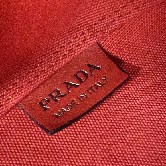 Auth PRADA - Navy Red Denim Leather Tote Bag - Picture 11 of 13